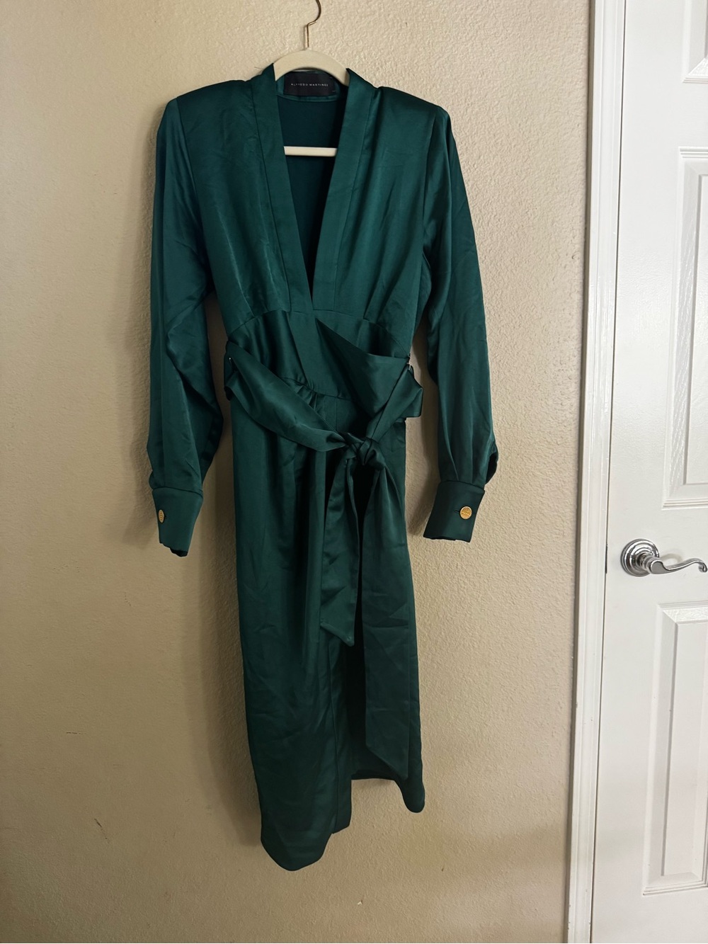 Emerald Green Wrap Dress with Waist Tie
